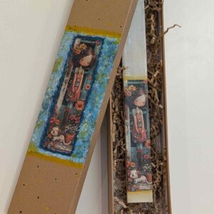 Χειροποίητη πασχαλινή λαμπάδα με ντεκουπάζ και ασορτί κουτί δώρου